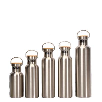 China Hot Selling Custom Viable Logo Double Wall Stainless Steel Water Flask Vacuum Insulated Sports Water Bottle With Bamboo Lid for sale