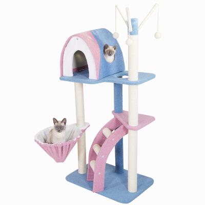 China Sustainable Interactive Toy Gray Wooden Fashion Custom Design Deluxe Cat Climbing Frame Cat Treehouse Clip for sale