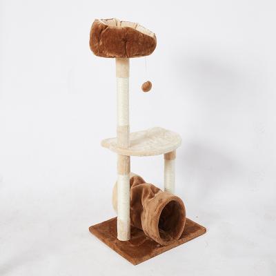 China Large Cat Tower Tree Cat Theater Wooden Cat Treehouse Climbing Frame Sustainable High Quality Wood Grab Panel for sale