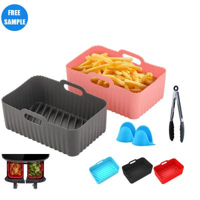 China Viable Basket Heat Resistant Rectangular Pot Silicone Liners Reusable Air Fryer Mold For Air Fryer Oven Accessories for sale