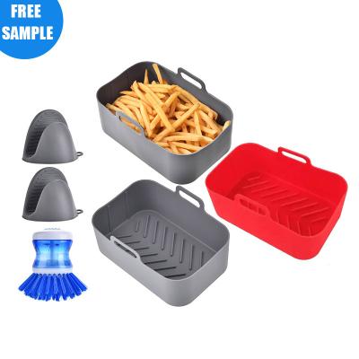 China Viable Reusable Rectangle Silicone Air Fryer Basket Accessories Air Fryer Liner Pot With Heat Proof Brush for sale