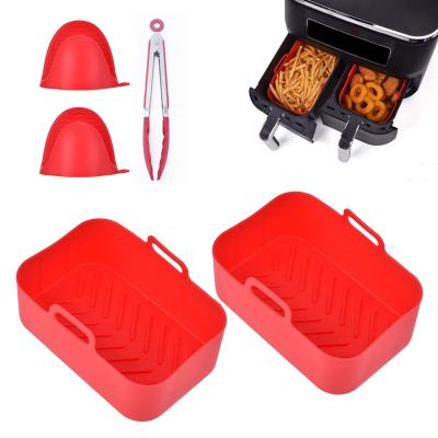 China Factory 8in Rectangle Airfryer Basket Mat 100g Silicone Viable Reusable Pot Rectangle Double Air Fryer Liners for sale