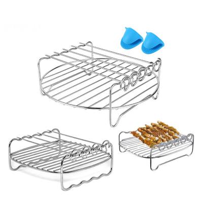 China Hotel Maker Accessories Air Fryer Steamer Rack Set Electric Grill Stainless Steel BBQ Skewer Grill Fryer Tool for sale