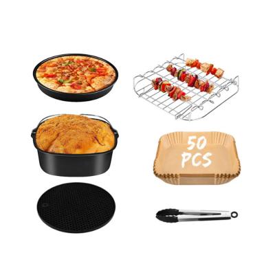 China Round Hotel Accessories Non Stick Air Fryer Electric Pizza Cake Pan Kit With Disposable Paper Liners for sale