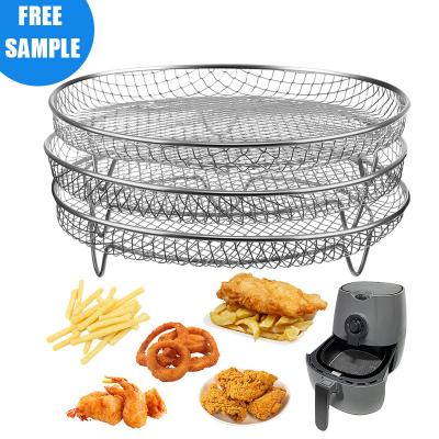 China Hotel 8inch Air Fryer Accessories Set Dehydrator Rack Three Layers Stainless Steel Food Stackable Drying Rack Cooking Tool for sale