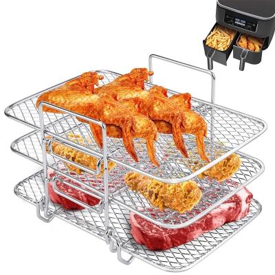 China Compatible Hotel Air Fryer Accessories Multi-Layer Rack Set Dehydrator Stackable Three Layers Drying Rack Food Cooking Tool for sale