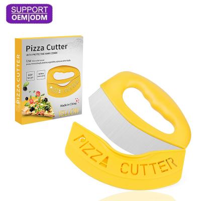 China Newest Hot Sale 2023 Stocked Pizza Cutter Wheel Rocker Slicer With Stainless Steel Sharp Blade With Protective Cover for sale