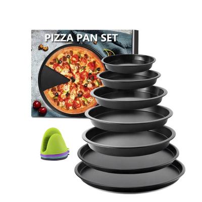 China Custom Logo Stocked Wholesale Black Round Thickened Carbon Steel Nonstick Deep Dish Tray Pizza Pan Baking Mold for sale