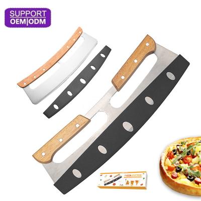 China Stocked Custom Stocked Stock Custom Stainless Steel Pizza Cutter Wheel Pastry Knife Rocker Rocker Cutter With Cover Device for sale