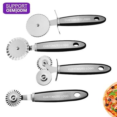 China Custom Stocked Logo Pizza Tools Multi Stainless Steel Blade Pizza Cutter Black Wheel for sale