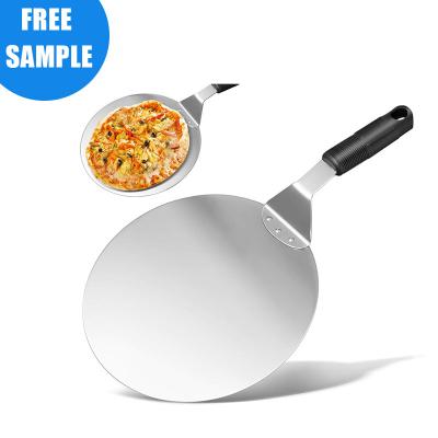 China Stocked Round 10Inch Stainless Steel Pizza Peel Common Multifunctional Shovel With Handle For Homemade Cake Bread Baking Tool for sale