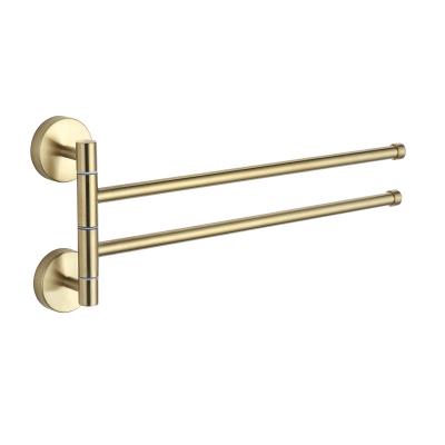 China With Hook 2 Bars Swivel Towel Rack 304 Stainless Steel Bathroom Accessories Wall Mount Gold Swivel Towel Bar for sale