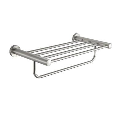 China Heater Hotel Rack Bathroom Towel Shelf Rack Brushed Nickel 304 Stainless Steel Bathroom Wall Mounted Towel Rack for sale