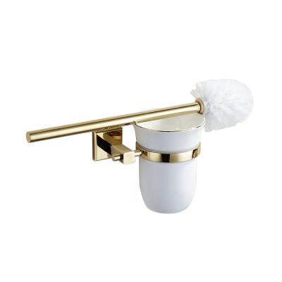 China Eutopean Gold Bathroom Products Shower Rooms Ceramic Cup Brass Toilet Brush for sale