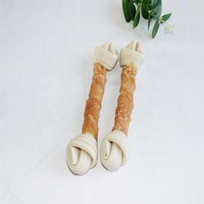 China Viable Promotional Good Quality Dog Food Manufacturers Wholesale Chicken Wrapped Knotted Bone Dog Treats for sale