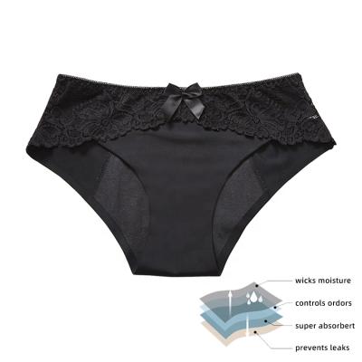 China Hot Selling Breathable Embroidered Flowers Brief 4 Layers Sanitary Waterproof Menstrual Leakproof Organic Ladies Period Panties for sale