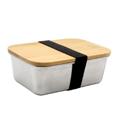 China 2021 Freshness Preservation Stainless Steel Fast Food Bamboo Lid Box Packed Bento Box for sale