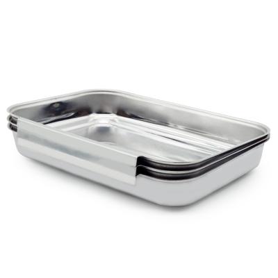 China Sustainable Hot Product Sliver Stainless Steel Rectangle Serving Tray BBQ Metal Preparing Bread Crumb Dishes for sale