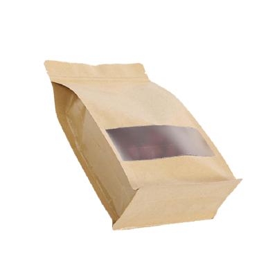 China Kraft Paper Moisture Proof Resealable Eight Side Sealing Bag Eight Side Seal Holder Up Flat Bottom Pouch With Zipper for sale