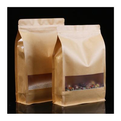 China Customized Moisture Proof Pouch Stand Up Paper Eight Side Sealing Resealable Bag Flat Bottom Zip Lock Packaging Bag With Window for sale