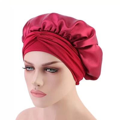 China 2020 Fashion Checked Hot Selling Satin Silk Bath / Custom Hair Hood Night / Sleep Hat for sale