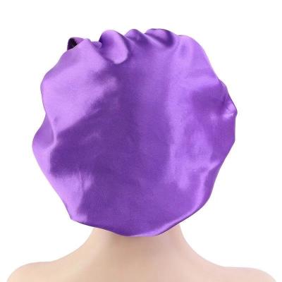 China Factory Price Checked Soft Silk Satin Sleep Cap Adjustable Size Satin Hair Hood for sale