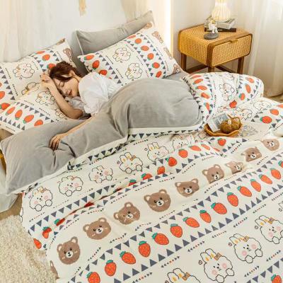 China Household Cartoon Style Nondisposable Comforter Bedding Sets Winter Warm Bedding Sets Coral Fleece for sale