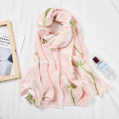 China OEM Soft Smooth Custom Print Feeling Satin Scarf Beach Wear Scarf Shawls Satin Edge Silk Scarf for sale