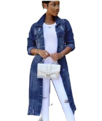 China Anti-wrinkle anorak jacket long denim jacket ChaquetaFemale denim coat with holes for sale