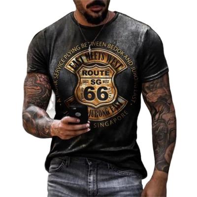 China Vintage Route 66 America Letters QUICK DRY O Shirts Collared New T-shirt Summer Men's Oversized Loose Tees for sale