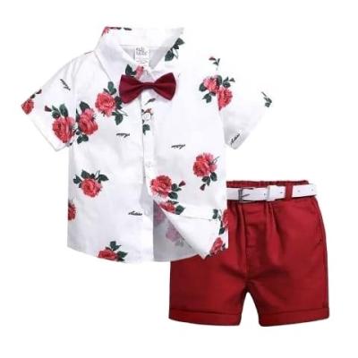 China Boys Casual Spring Summer Suit Leaf Print Shorts Suit Beach Casual Short Sleeve Shorts for sale