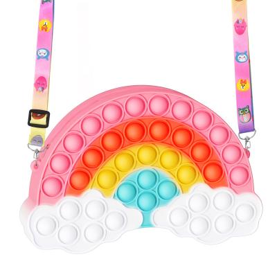 China The Other Laudtec Custom Kids Rainbow Cross - Body Handbags Silicone Cloud Soft Busy Person Toy Push Pubble Purse Bags for sale