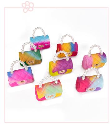 China Wholesale 2021 New Polyester Pearl Purse Rainbow PVC Jelly Cross Handbags Mini - Cute Body Bag Child Jelly Bags for sale