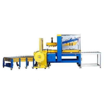 China Automatic CLOTHING Flap Carton Sealing Machine And Strapping Machine Packing Line for sale