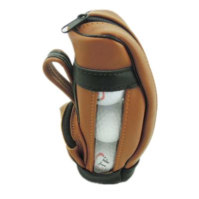 China Hot Selling Logo Waterproof Leather Golf Ball Pocket Lightweight Custom Cylinder Small Pockets For Golf With PVC Window for sale