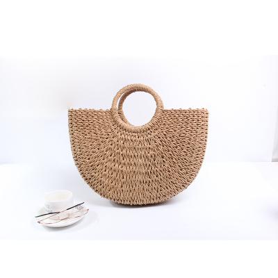 China New Straw Bag Summer Moon Simple Braided Semi-round Straw Beach Bag Female Handbag for sale