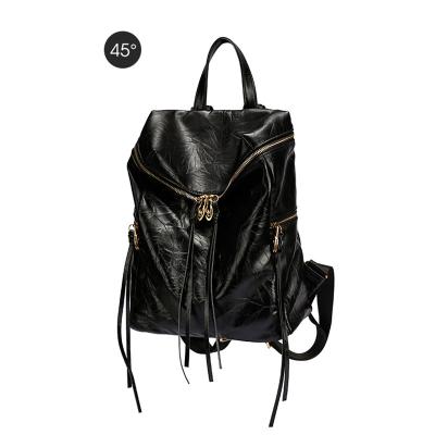 China Wholesale PU Leather Large Capacity Water Resistant Casual Pleated Backpack For Women for sale