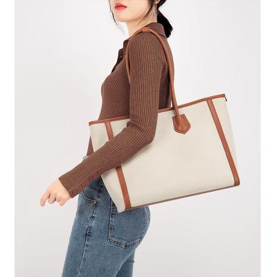 China Water Resistant Extra Large Oversized Canvas PU Leather Ladies Cross - Body Tote Bags Handbags With Leather Handle for sale