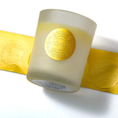 China Custom Waterproof Personalized 3D Waterproof Gold Foil Embossed Label Candle Jar Embossed Label Sticker for sale