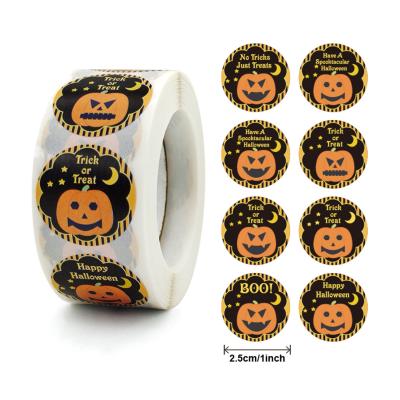 China Waterproof Custom Cute 1 Inch Halloween Pumpkin Decoratng Sticker Label Bun For Gift Envelope Seals Opens Notebooks Cards for sale