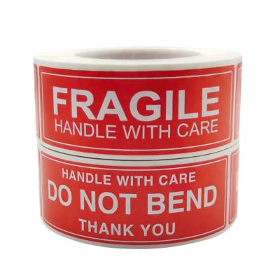 China Guangzhou Waterproof Cute Fragile Cute Red Rose Rectangle Glass Sticker Fragile Warning Labels For Shipping for sale