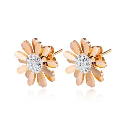 China 2021 New Custom Made Women Trendy Trendy Rose Gold Fashion Earrings Stainless Steel Zircon Flower Stud Earrings for sale