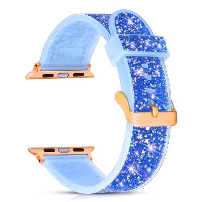 China Luxury Rubber Sublimation Bling Zircon Silicon Band For iWatch Sports Designers Smart Watch Slap Band Strap Series For Apple Watch for sale