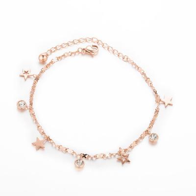 China FASHIONABLE High Quality Charm Stainless Steel 18K Rose Gold Plated Zircon Star Environmental Women Beach Anklets for sale