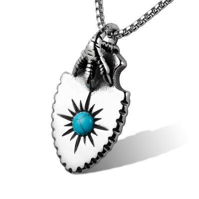 China Turquoise Pendant Men's Stainless Steel Fashionable Custom Claw Gothic Vintage Inlay Necklace for sale