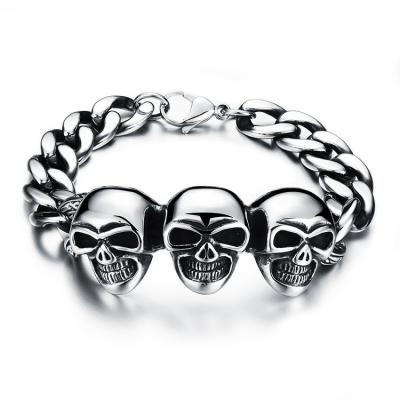 China Low MOQ Good Quality Marlary Cuban Link Heavy Stainless Steel Skull Chain Bracelet Stylish Cool Men's Skull Chain Bracelet for sale