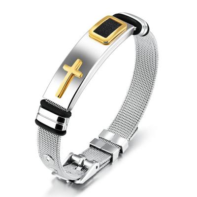 China FASHIONABLE Silver Stainless Steel Handmade Bracelets & Bangles S Stretch Mesh Cross Men's Bracelets for sale