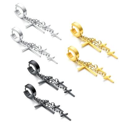 China Marlary Religious Fancy Design Hanging Cross Earrings For Men Gold Stainless Steel Circle Cross Dangle Earrings for sale