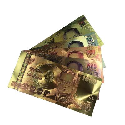 China Thailand Gold Colorful Banknote Rare Thailand Baht Set 20.50.100.500.1000 Color Gold Business Gift Fake Silver Plated Collection for sale