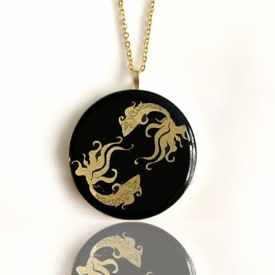 China European 24k Gold Zodiac Pisces Necklace for sale